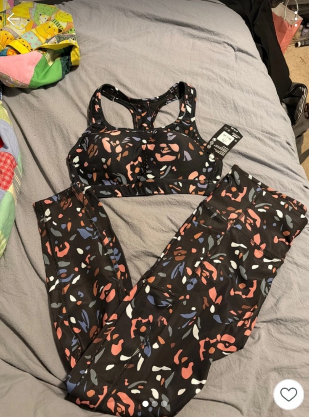 Avia Black Floral-Print Sports Bra and Leggings Set